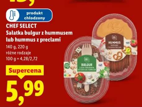 Sałatka bulgur z hummusem lub hummus z preclami