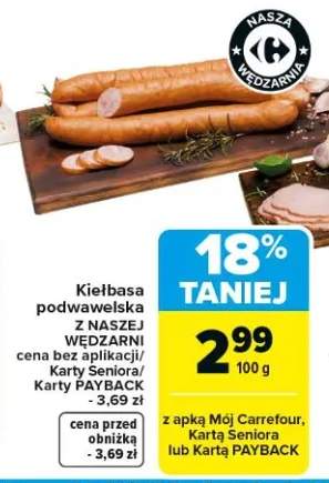 Kiełbasa podwawelska z nasza wędzarni cena bez aplikacji/Karty Seniora/Karty PAYBACK