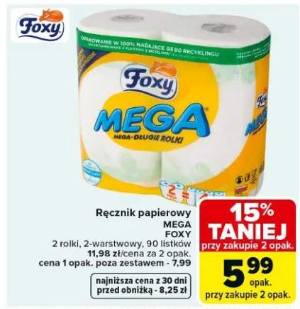 Ręcznik papierowy MEGA, 2 rolki, 2-warstwowy, 90 listków