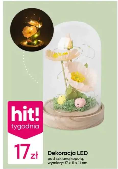 Dekoracja LED pod szklaną kopułą wymiary: 17x11x11cm