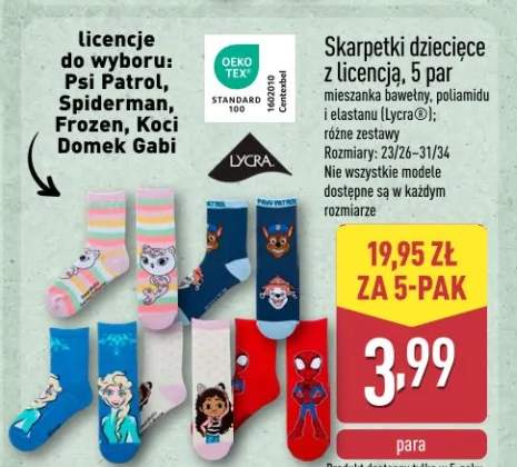 Skarpetki dziecięce z licencją, 5 par
