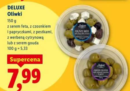 Oliwki z serem feta, z czosnkiem i papryczkami, z pestkami, z werbeną cytrynową lub z serem gouda