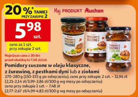 Pomidory suszone w oleju klasyczne, z żurawiną, z pestkami dyni lub z ziołami Auchan
