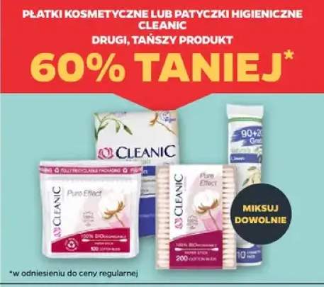 Płatki kosmetyczne lub patyczki higieniczne Cleanic DRUGIE -60%