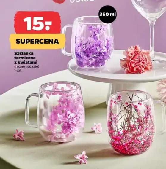 Szklanka termiczna z kwiatami, różne rodzaje