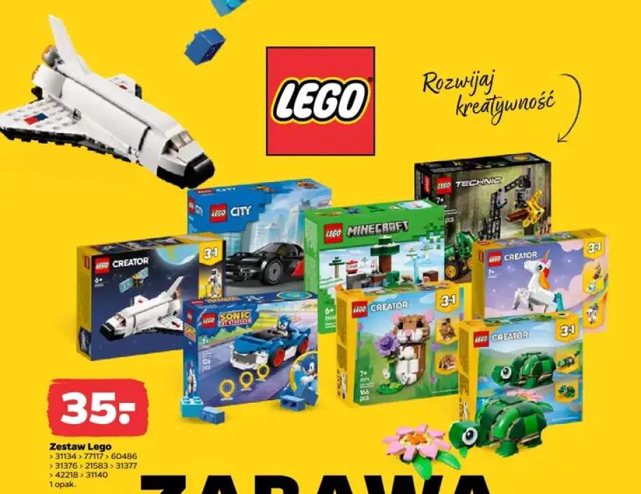Zestaw klocków Lego: 31134, 77117, 60486, 31376, 21583, 31377, 42218, 31140