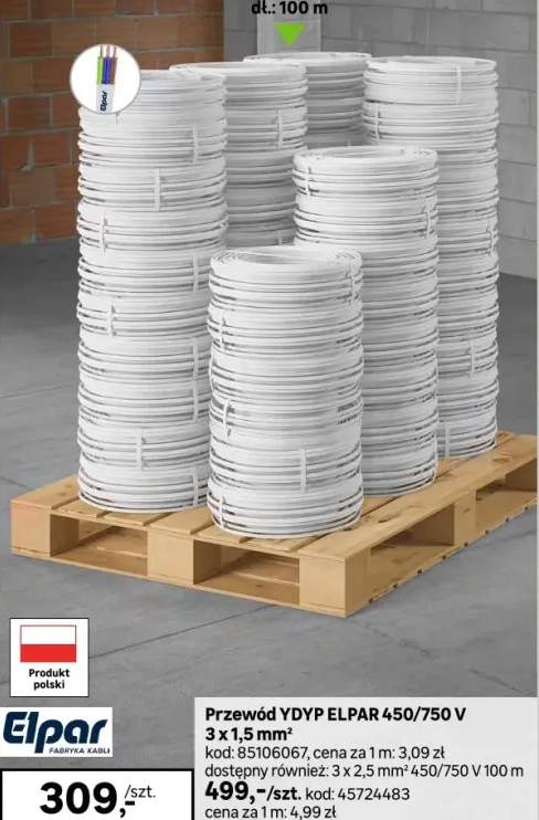 Przewód YDYP ELPAR 450/750 V 3 x 1,5 mm²