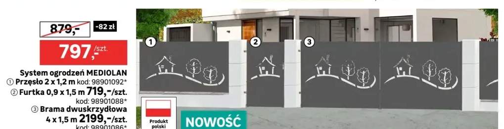 System ogrodzeń MEDIOLAN Przęsło 2 x 1,2 m