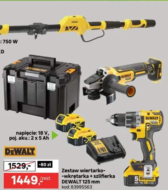 Zestaw wiertarko-wkrętarka + szlifierka 125mm napięcie: 18V, poj. aku.: 2x5Ah