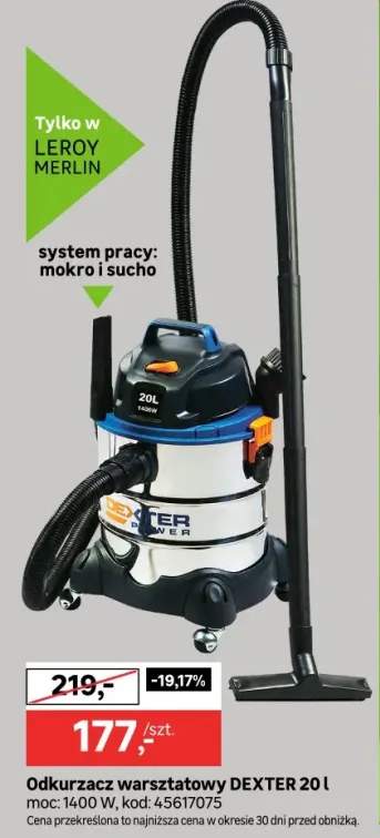 Odkurzacz warsztatowy 20l moc: 1400W