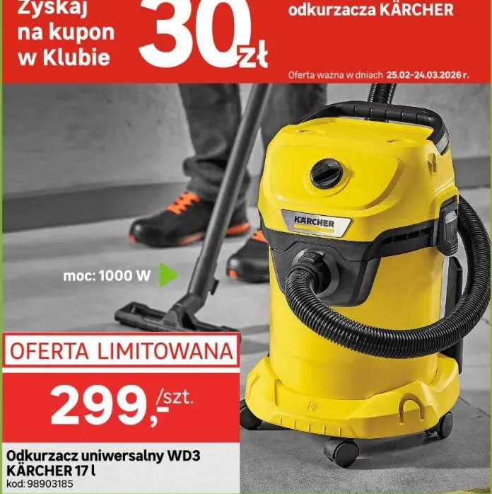 Odkurzacz uniwersalny WD3 17l moc: 1000W