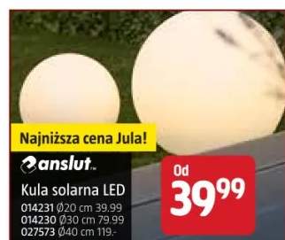 Kula solarna LED Ø14231 Ø20 cm 39,99, Ø14230 Ø30 cm 79,99, Ø27573 Ø40 cm 119,-