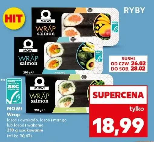 Wrap łosoś i awokado, łosoś i mango lub łosoś i wakame