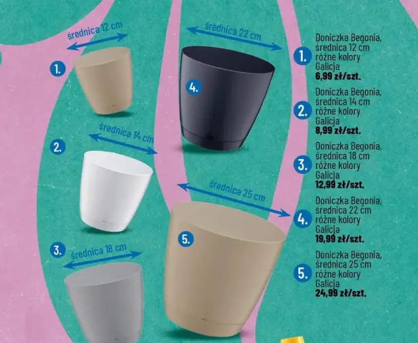 Doniczka Begonia średnica 22cm różne kolory