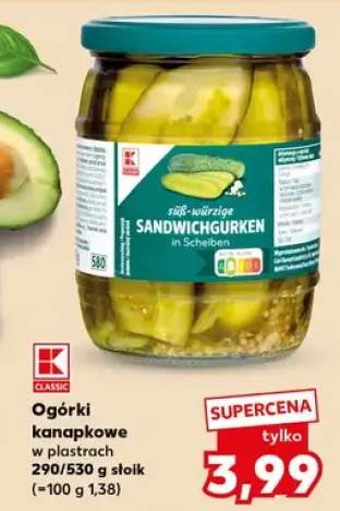 Ogórki kanapkowe w plastrach 290/530g słoik