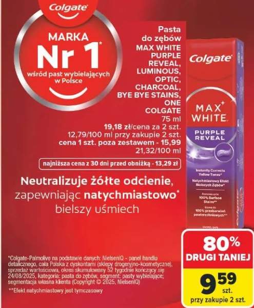 Pasta do zębów Max White Purple Reveal, Luminous, Optic, Charcoal, Bye Bye Stains, One Colgate