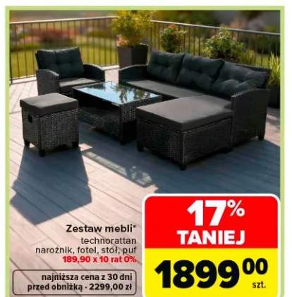 Zestaw mebli technorattan narożnik, fotel, stół, puf