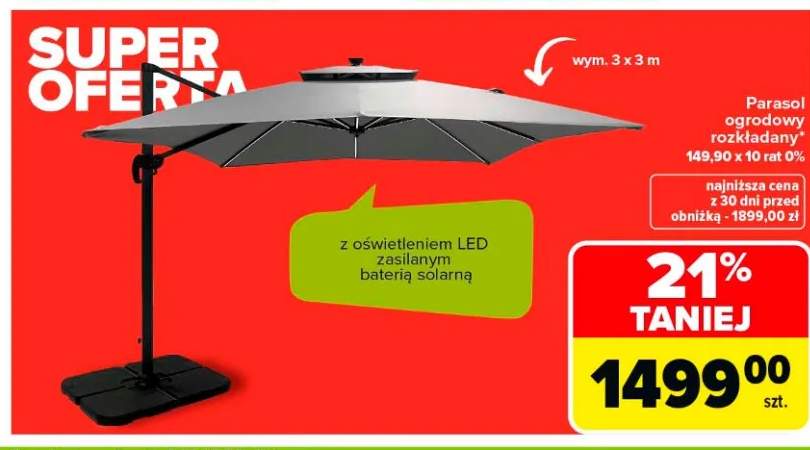 Parasol ogrodowy rozkładany z oświetleniem LED zasilanym baterią solarną