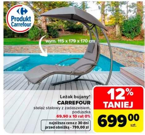 Leżak bujany stelaż stalowy z zadasieniem, poduszka