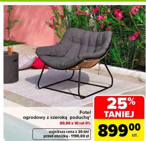 Fotel ogrodowy z szeroką poduchą