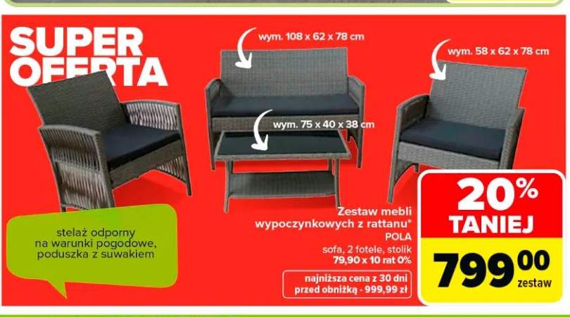 Zestaw mebli wypoczynkowych z rattanu Pola