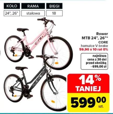 Rower MTB 24", 26" Core hamulce V-brake