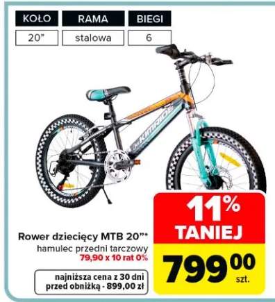 Rower dziecięcy MTB 20" hamulec przedni tarczowy