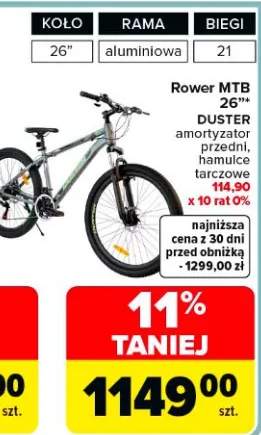 Rower MTB 26" Duster amortyzator przedni, hamulce tarczowe