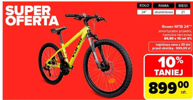 Rower MTB 24" amortyzator przedni, hamulce tarczowe