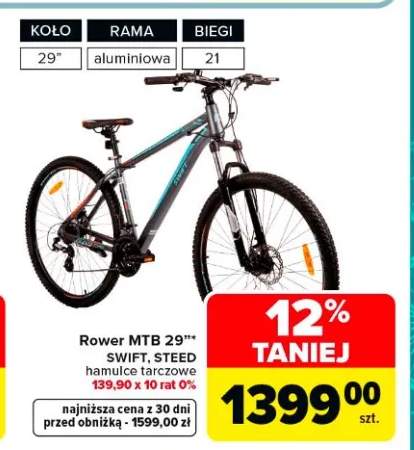 Rower MTB 29" Swift Steed hamulce tarczowe 139,90 x 10 rat 0%