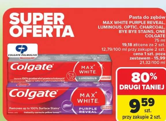 Pasta do zębów Max White Purple Reveal, Luminous, Optic, Charcoal, Bye Bye Stains, One