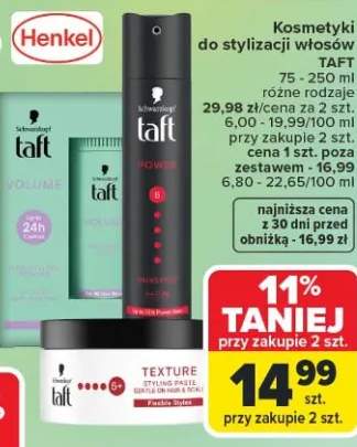 Kosmetyki do stylizacji włosów Taft różne rodzaje