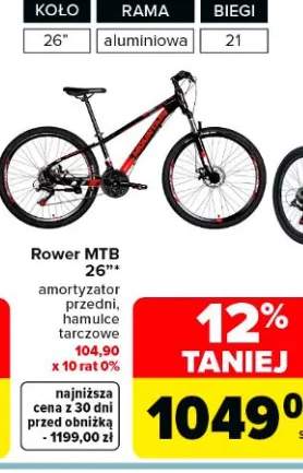 Rower MTB 26" amortyzator przedni, hamulce tarczowe