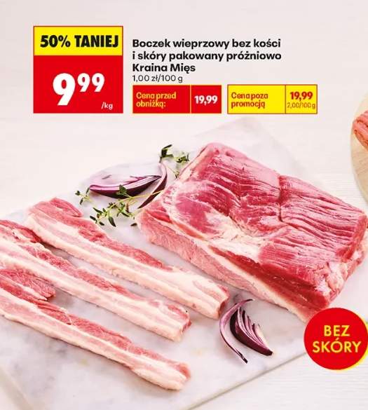 Boczek wieprzowy bez kości i skóry pakowany próżniowo