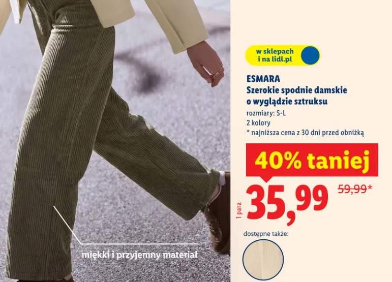 Szerokie spodnie damskie o wygładzie sztruksu