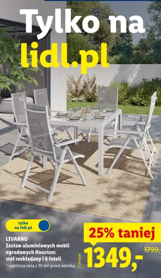 Zestaw aluminiowych mebli ogrodowych Houston: stół rozkładany i 6 foteli