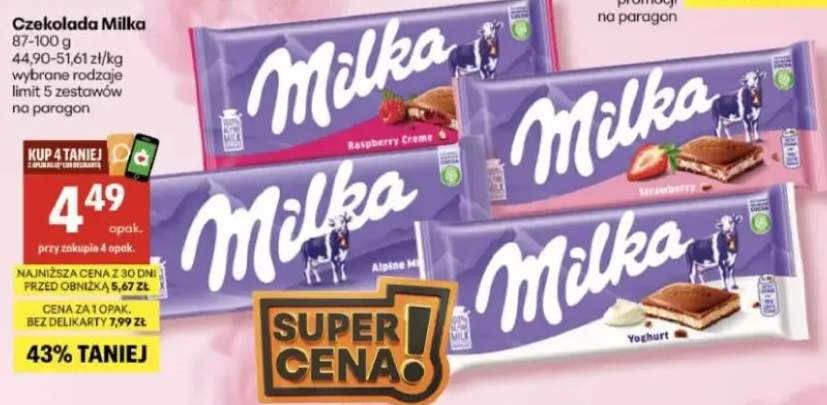 Czekolada Milka wybrane rodzaje