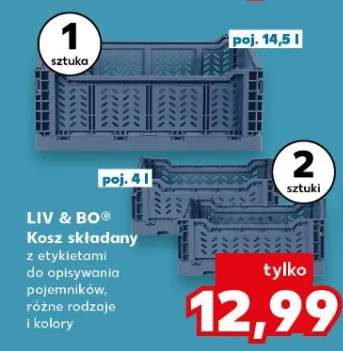 Kosz składany z uchwytami do opisywania pojemników, różne rodzaje i kolory, poj. 9 l