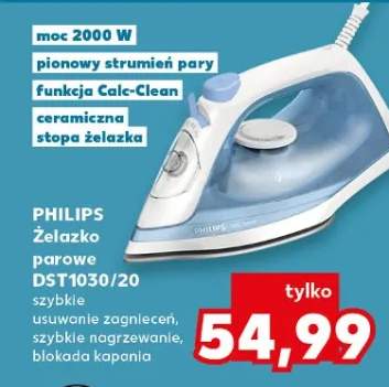 Żelazko parowe DST1030/20 szybkie usuwanie zagnieceń, szybkie nagrzewanie, blokada kapania, moc 2000 W, pionowy strumień pary, funkcja Calc-Clean, ceramiczna stopa żelazka