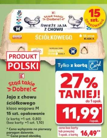 Jaja z chowu ściółkowego klasa wagowa M 15 szt. opakowanie (z kartą = 1 szt. 0,80)