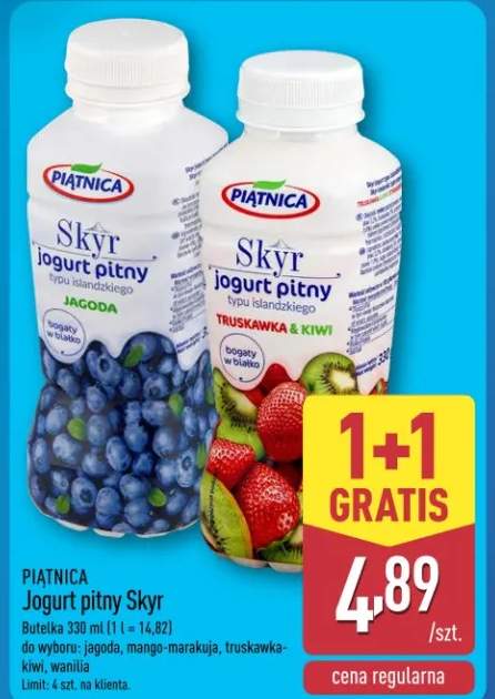 Jogurt pitny skyr jagoda, mango-marakuja, truskawka-kiwi, wanilia