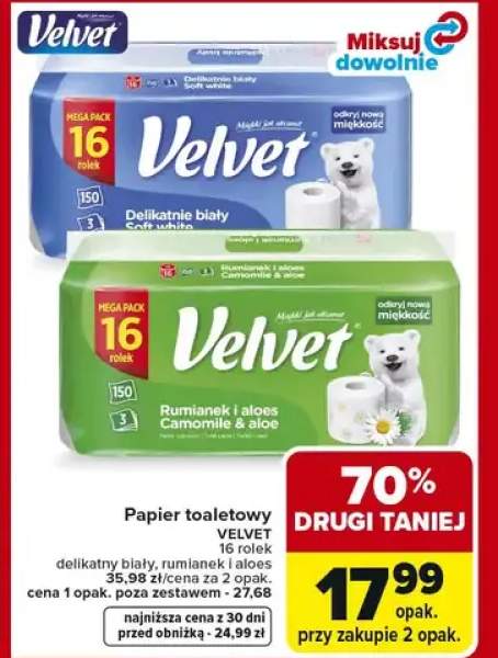 Papier toaletowy 16 rolek delikatny biały, rumianek i aloes