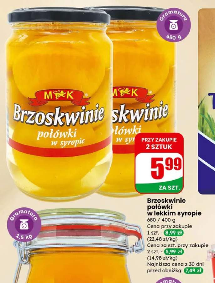 Brzoskwinie połówki w lekkim syropie