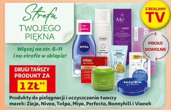 Produkty do pielęgnacji i oczyszczania twarzy marek: Ziaja, Nivea, Tołpa, Miya, Perfecta, Bonyhill i Vianek