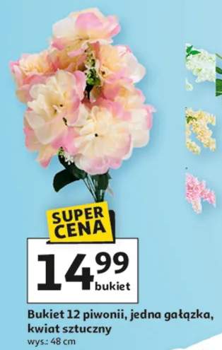 Bukiet 12 piwonii, jedna gałązka, kwiat sztuczny