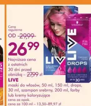 Maski do włosów, szampon srebrny 200ml, farby lub kremy koloryzujące Live