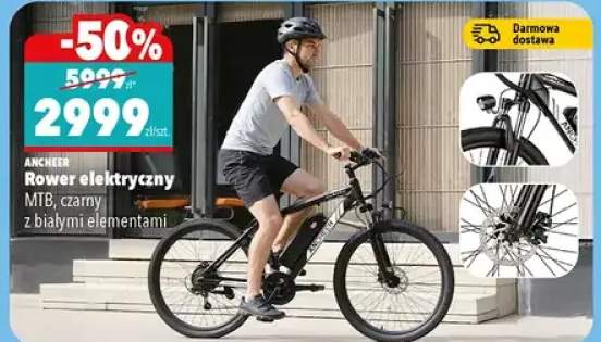 Rower elektryczny MTB, czarny z białymi elementami