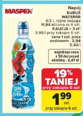 Napój Kubuś Waterrr różne rodzaje Kaucja