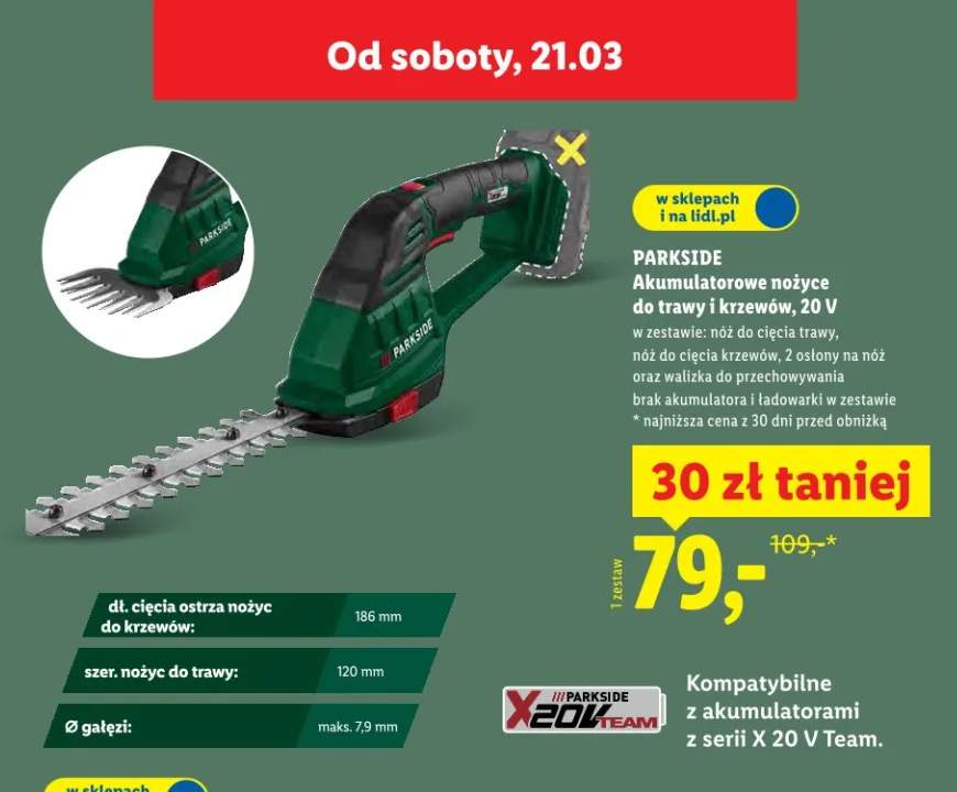 Akumulatorowe nożyce do trawy i krzewów 20V