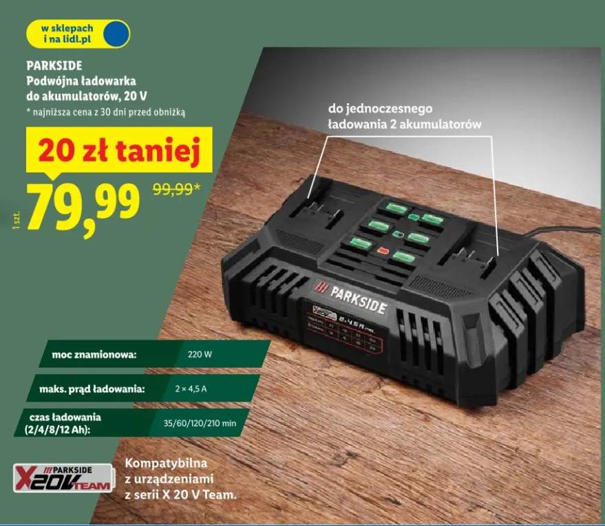 Podwójna ładowarka do akumulatorów, 20 V